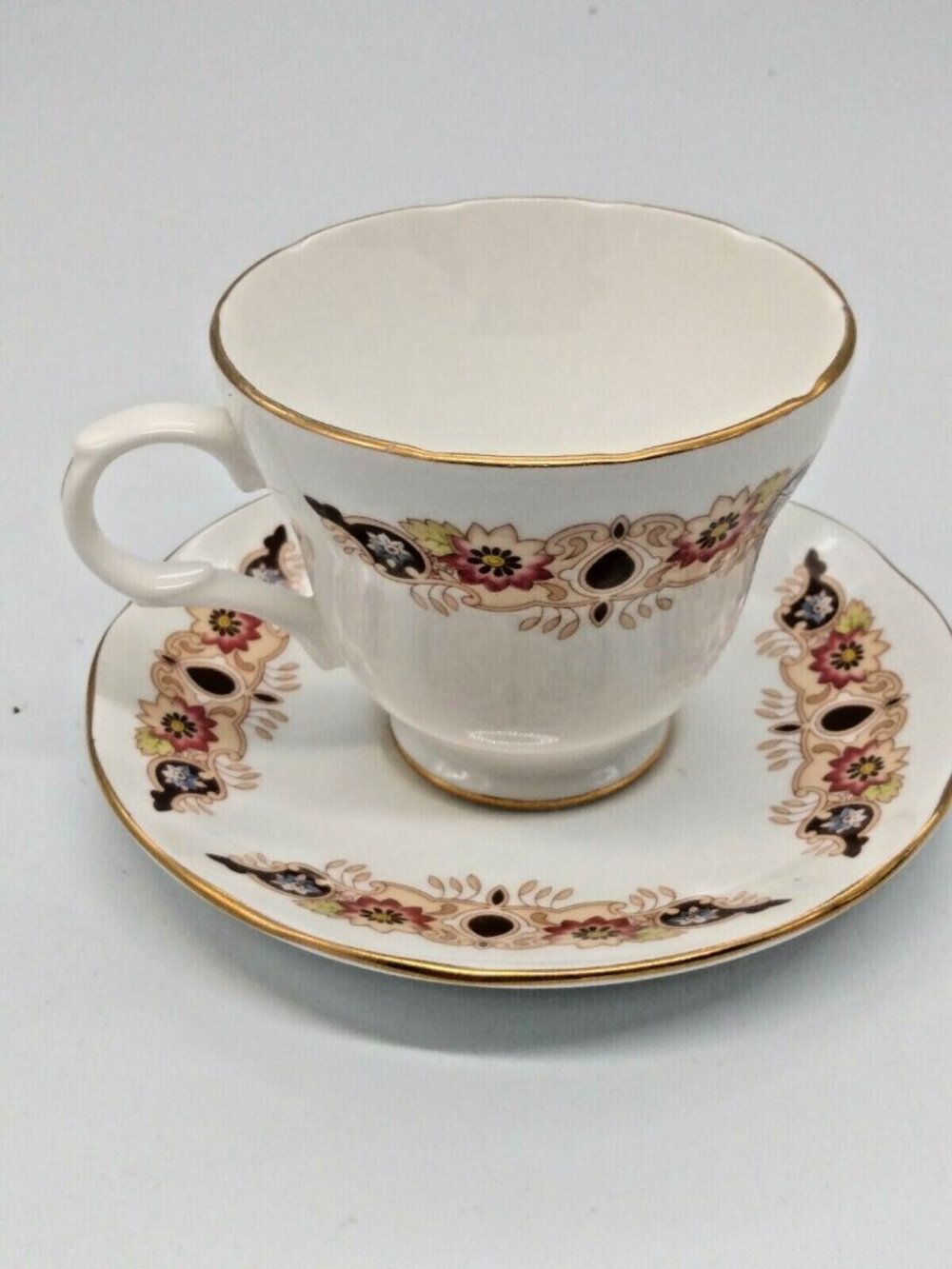 Vintage Crown Staffordshire Fine Bone China Footed, Scalloped Edge Tea Cup & Sa